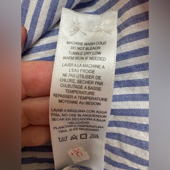 Frame Denim Pleated Clean Collar Blouse Navy Multi Blue White Stripe size Large - Picture 13 of 16